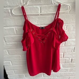 Express Scarlet Lace-Up Blouse
